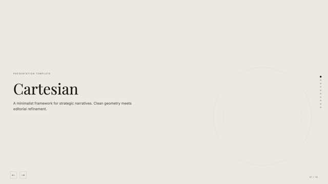 Cartesian — quiet warm neutrals & classical serifs